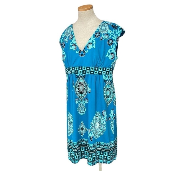 INC International Concepts Dress Womens X Large XL Blue Paisley V-Neck Midi - Picture 3 of 16